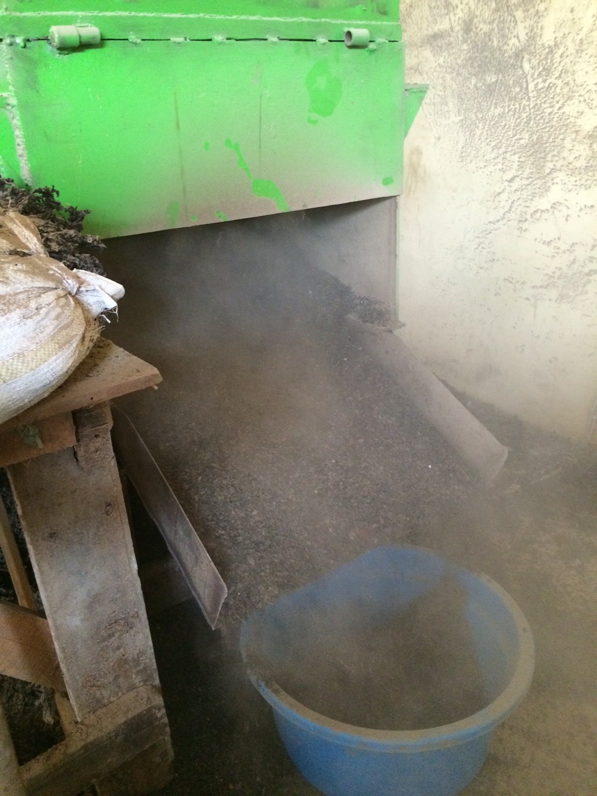 Proses pencacahan rumput laut menghasilkan debu signifikan